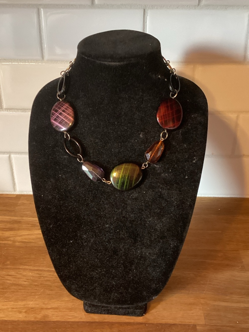 Multicolor Glass Oval Statement Necklace - Women Jewelry